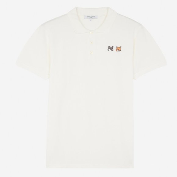 MAISON KITSUNE Tops - Maison Kitsune Double Fox Patch Embroidered Polo Shirt White